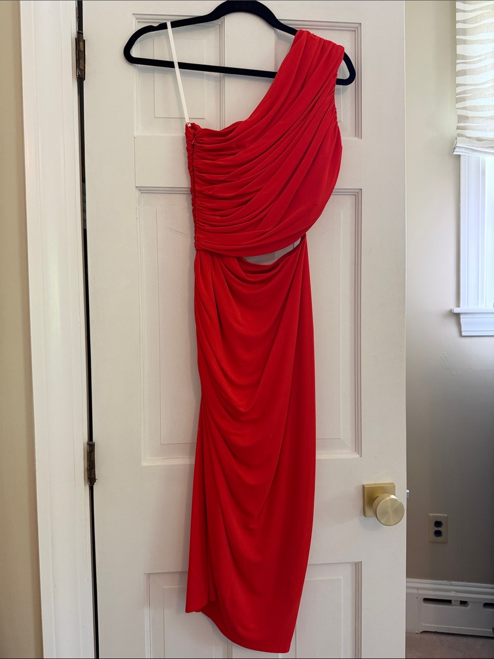 Halston size 4 red draped one shoulder cocktail dress worn once